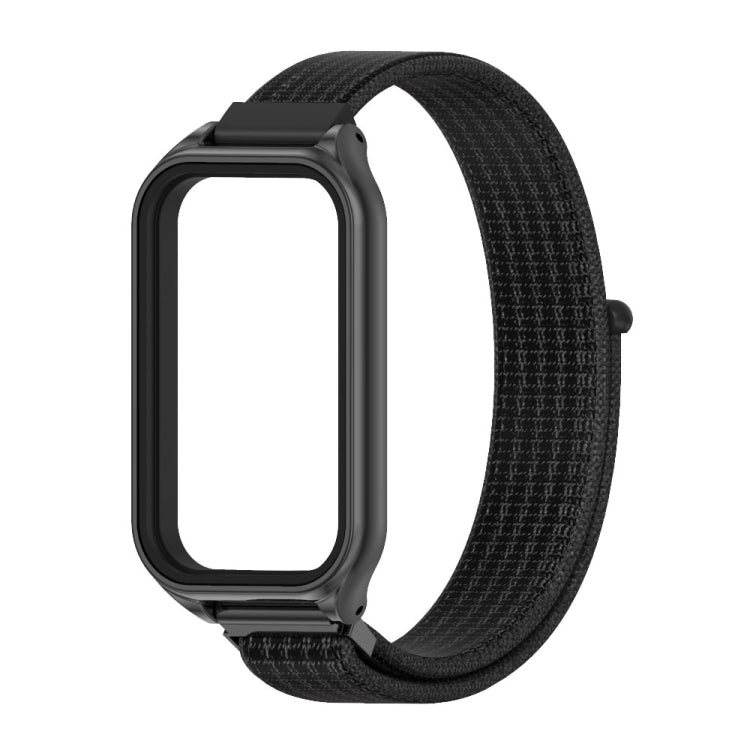 For Xiaomi Smart Band 8 Active / Redmi Band 2 Mijobs Metal Shell Breathable Nylon Loop Watch Band(Black) - Watch Bands by MIJOBS | Online Shopping UK | buy2fix