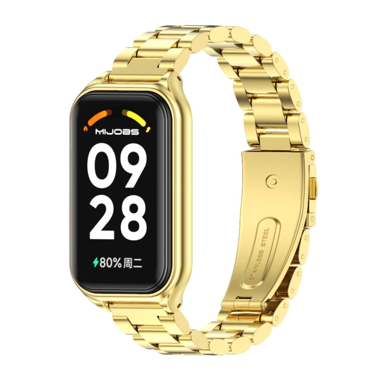 For Xiaomi Smart Band 8 Active / Redmi Band 2 Mijobs Metal Shell + Three-Bead Stainless Steel Watch Band(Gold) - Watch Bands by MIJOBS | Online Shopping UK | buy2fix