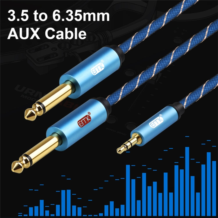 EMK 3.5mm Jack Male to 2 x 6.35mm Jack Male Gold Plated Connector Nylon Braid AUX Cable for Computer / X-BOX / PS3 / CD / DVD, Cable Length:2m(Dark Blue) - Audio Optical Cables by buy2fix | Online Shopping UK | buy2fix