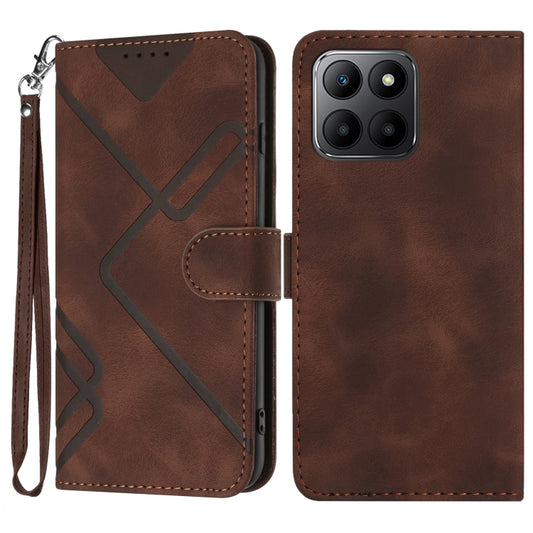 For Honor 70 Lite Line Pattern Skin Feel Leather Phone Case(Coffee) - Honor Cases by buy2fix | Online Shopping UK | buy2fix