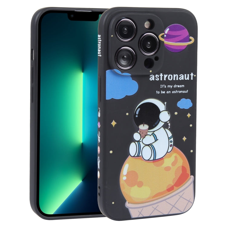 For iPhone 13 Pro Milk Tea Astronaut Pattern Liquid Silicone Phone Case(Ivory Black) - iPhone 13 Pro Cases by buy2fix | Online Shopping UK | buy2fix