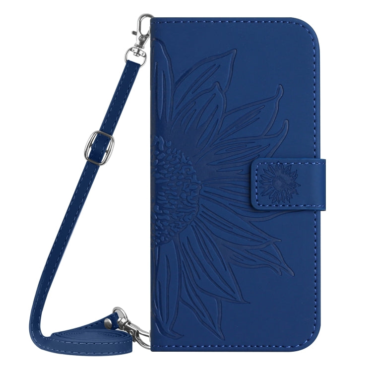 For Huawei P60 Pro Skin Feel Sun Flower Embossed Flip Leather Phone Case with Lanyard(Dark Blue) - Huawei Cases by buy2fix | Online Shopping UK | buy2fix