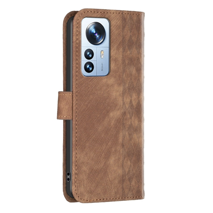 For Xiaomi 12 Pro Plaid Embossed Leather Phone Case(Brown) - 12 Pro Cases by buy2fix | Online Shopping UK | buy2fix