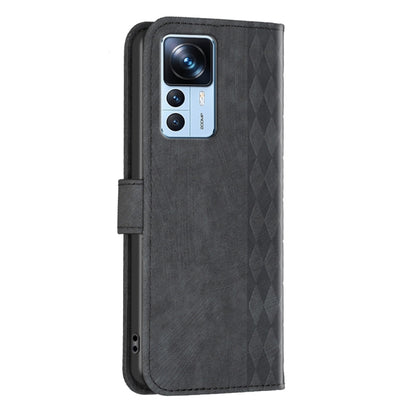 For Xiaomi 12T / 12T Pro Plaid Embossed Leather Phone Case(Black) - Xiaomi Cases by buy2fix | Online Shopping UK | buy2fix