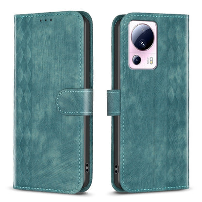 For Xiaomi 13 Lite 5G / Civi 2 Plaid Embossed Leather Phone Case(Green) - 13 Lite Cases by buy2fix | Online Shopping UK | buy2fix