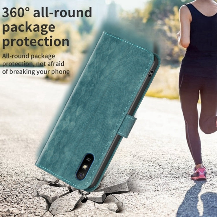 For Xiaomi Redmi 9A Plaid Embossed Leather Phone Case(Green) - Xiaomi Cases by buy2fix | Online Shopping UK | buy2fix