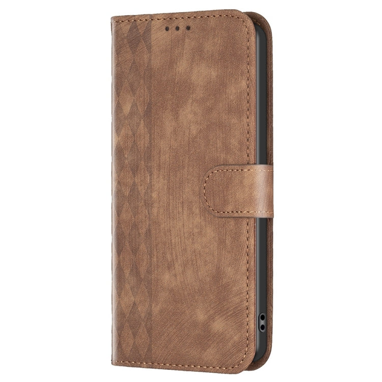 For Xiaomi Redmi Note 12 Pro+ Global Plaid Embossed Leather Phone Case(Brown) - Note 12 Pro+ Cases by buy2fix | Online Shopping UK | buy2fix