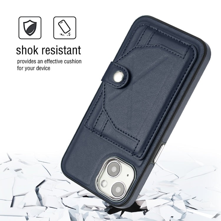 For iPhone 15 Shockproof Leather Phone Case with Card Holder(Blue) - iPhone 15 Cases by buy2fix | Online Shopping UK | buy2fix