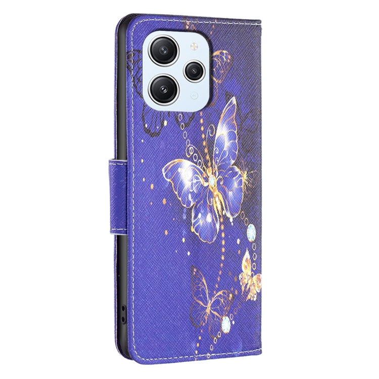 For Xiaomi Redmi 12 4G Colored Drawing Pattern Leather Phone Case(Purple Butterfly) - Xiaomi Cases by buy2fix | Online Shopping UK | buy2fix