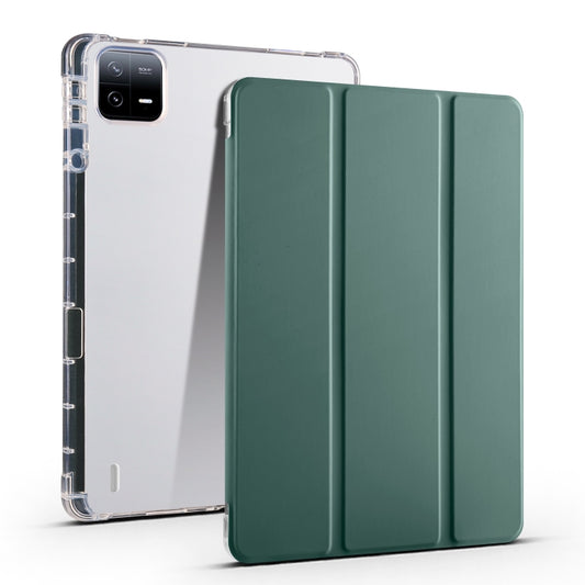 For Xiaomi Pad 6 / 6 Pro 3-fold Clear TPU Smart Leather Tablet Case with Pen Slot(Dark Green) -  by buy2fix | Online Shopping UK | buy2fix