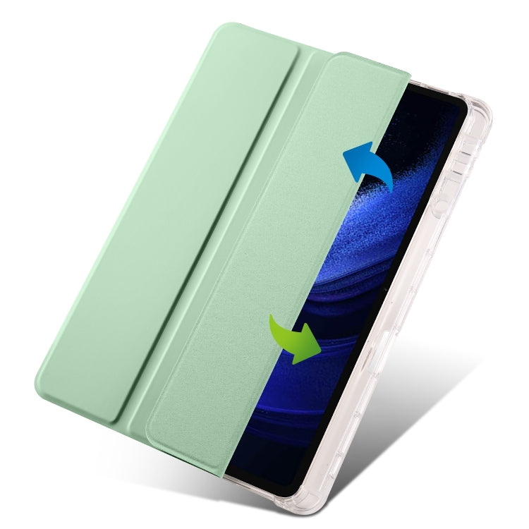 For Xiaomi Pad 6 / 6 Pro 3-fold Clear TPU Smart Leather Tablet Case with Pen Slot(Green) -  by buy2fix | Online Shopping UK | buy2fix