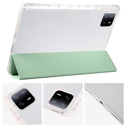 For Xiaomi Pad 6 / 6 Pro 3-fold Clear TPU Smart Leather Tablet Case with Pen Slot(Green) -  by buy2fix | Online Shopping UK | buy2fix