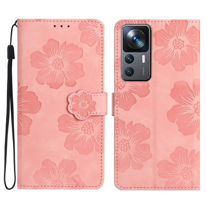 For Xiaomi 12T  / 12T Pro Flower Embossing Pattern Leather Phone Case(Pink) - Xiaomi Cases by buy2fix | Online Shopping UK | buy2fix