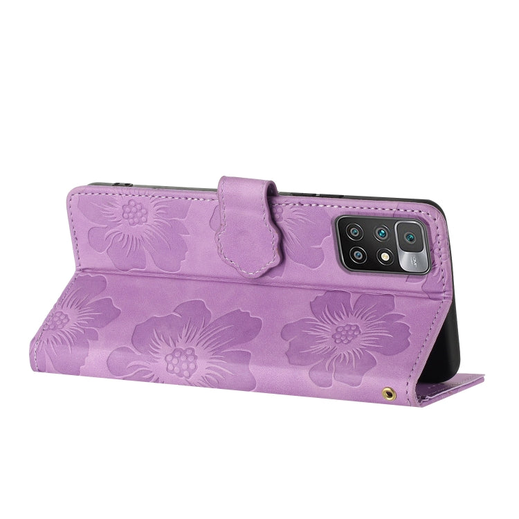 For Xiaomi Redmi 10 2022 Flower Embossing Pattern Leather Phone Case(Purple) - Xiaomi Cases by buy2fix | Online Shopping UK | buy2fix