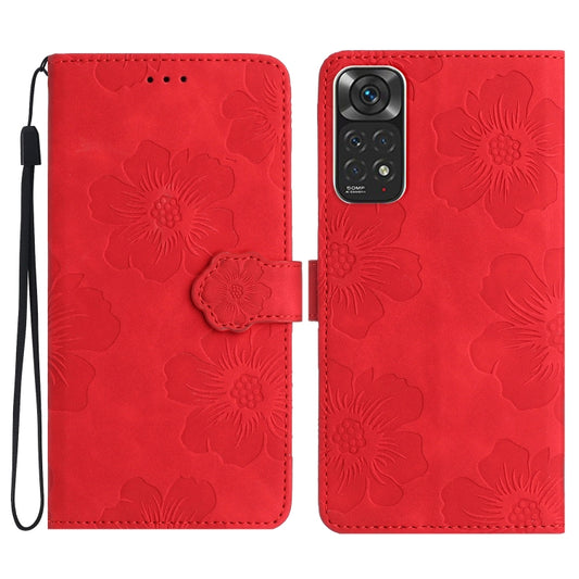 For Xiaomi Redmi Note 11 4G Global / Note 11S Flower Embossing Pattern Leather Phone Case(Red) - Xiaomi Cases by buy2fix | Online Shopping UK | buy2fix