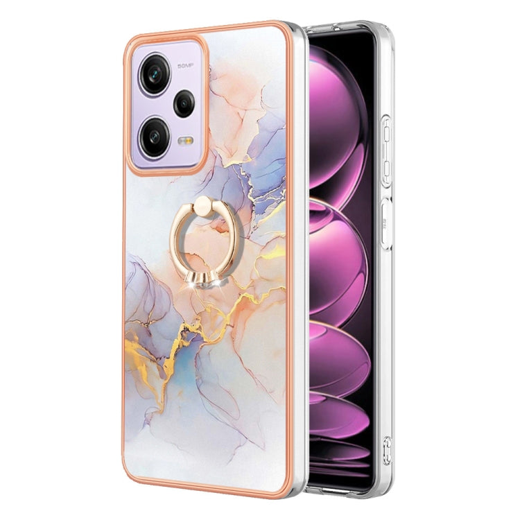 For Xiaomi Redmi Note 12 Pro 5G Global Electroplating IMD TPU Phone Case with Ring(White Marble) - Note 12 Pro Cases by buy2fix | Online Shopping UK | buy2fix