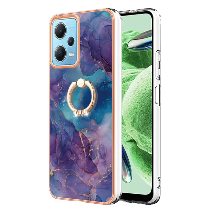 For Xiaomi Redmi Note 12 5G Global/Poco X5 5G Electroplating Marble Dual-side IMD Phone Case with Ring(Purple 016) - Note 12 Cases by buy2fix | Online Shopping UK | buy2fix