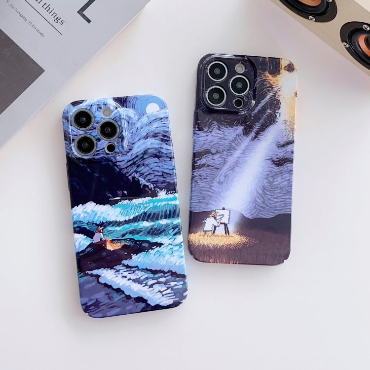 For iPhone 8 Plus / 7 Plus Precise Hole Oil Painting Pattern PC Phone Case(Rain) - More iPhone Cases by buy2fix | Online Shopping UK | buy2fix