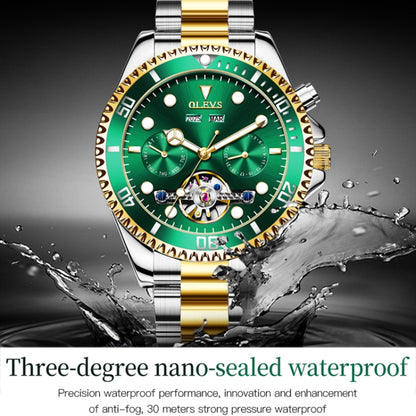 OLEVS 6605 Men Multifunctional Waterproof Mechanical Watch(Black + Gold) - Metal Strap Watches by OLEVS | Online Shopping UK | buy2fix