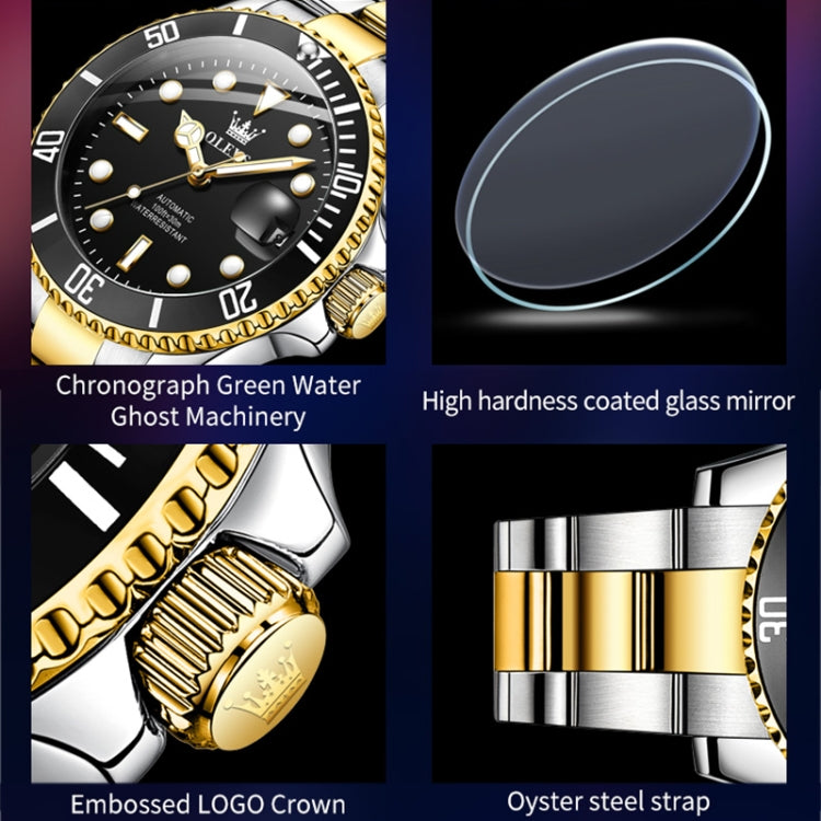 OLEVS 6650 Men Luminous Waterproof Mechanical Watch(Black + Gold) - Metal Strap Watches by OLEVS | Online Shopping UK | buy2fix