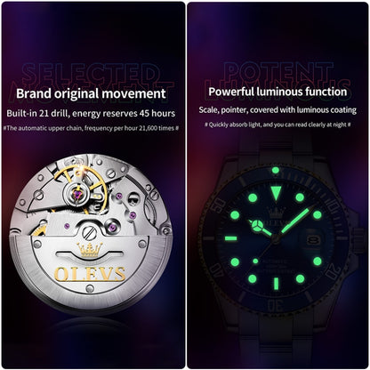 OLEVS 6650 Men Luminous Waterproof Mechanical Watch(Black + Gold) - Metal Strap Watches by OLEVS | Online Shopping UK | buy2fix