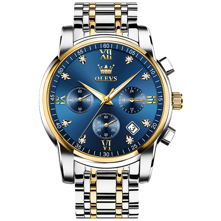 OLEVS 2858 Men Multifunctional Business Waterproof Quartz Watch(Blue + Gold) - Metal Strap Watches by OLEVS | Online Shopping UK | buy2fix