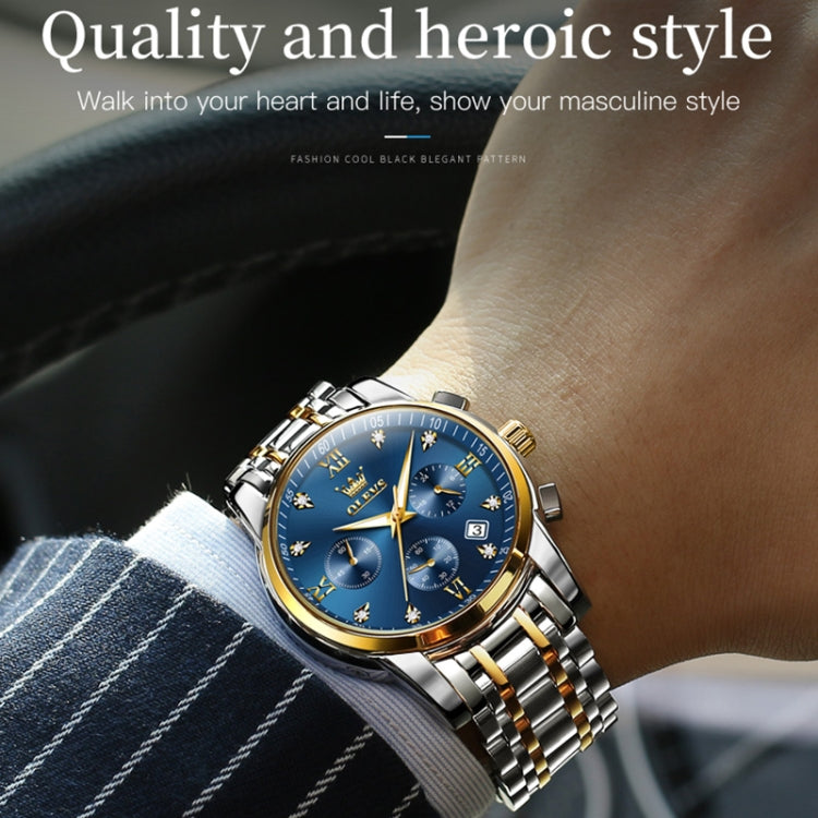 OLEVS 2858 Men Multifunctional Business Waterproof Quartz Watch(Blue + Gold) - Metal Strap Watches by OLEVS | Online Shopping UK | buy2fix