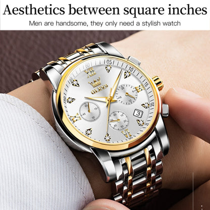 OLEVS 2858 Men Multifunctional Business Waterproof Quartz Watch(White + Gold) - Metal Strap Watches by OLEVS | Online Shopping UK | buy2fix