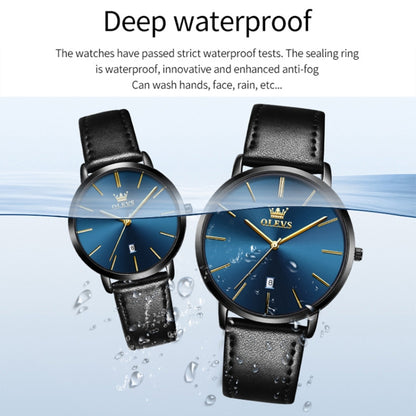 OLEVS 5869 1 Pair Couple Waterproof Genuine Leather Strap Quartz Watch(Black) - Couple Watches by buy2fix | Online Shopping UK | buy2fix