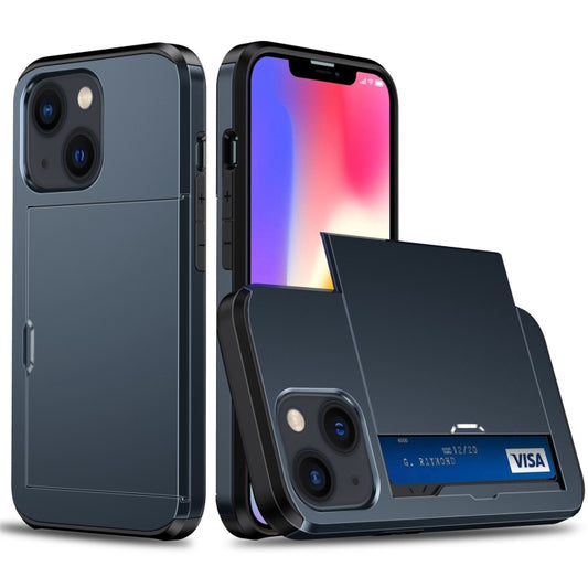 For iPhone 15 Plus Shockproof Armor Phone Case with Slide Card Slot(Dark Blue) - iPhone 15 Plus Cases by buy2fix | Online Shopping UK | buy2fix