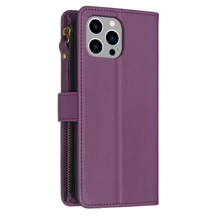 For iPhone 13 Pro 9 Card Slots Zipper Wallet Leather Flip Phone Case(Dark Purple) - iPhone 13 Pro Cases by buy2fix | Online Shopping UK | buy2fix