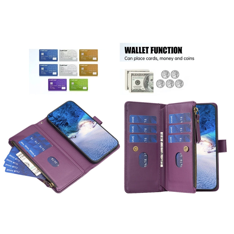 For iPhone 13 Pro 9 Card Slots Zipper Wallet Leather Flip Phone Case(Dark Purple) - iPhone 13 Pro Cases by buy2fix | Online Shopping UK | buy2fix