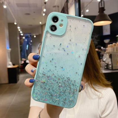 For iPhone 12 Starry Gradient Glitter Powder TPU Phone Case(Lake Green) - iPhone 12 / 12 Pro Cases by buy2fix | Online Shopping UK | buy2fix