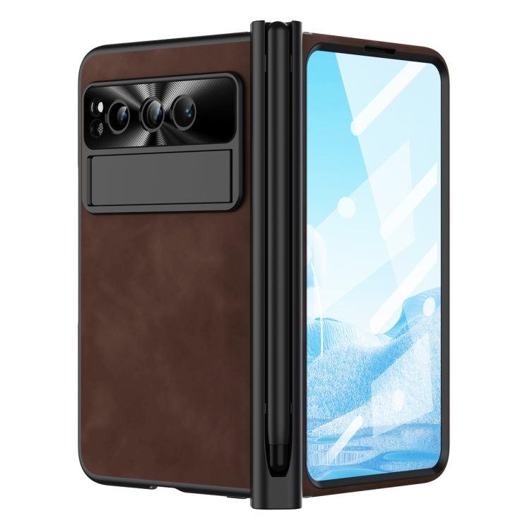 For Google Pixel Fold Integrated Napa Texture All-inclusive Phone Case with Pen Slot(Coffee) - Google Cases by buy2fix | Online Shopping UK | buy2fix