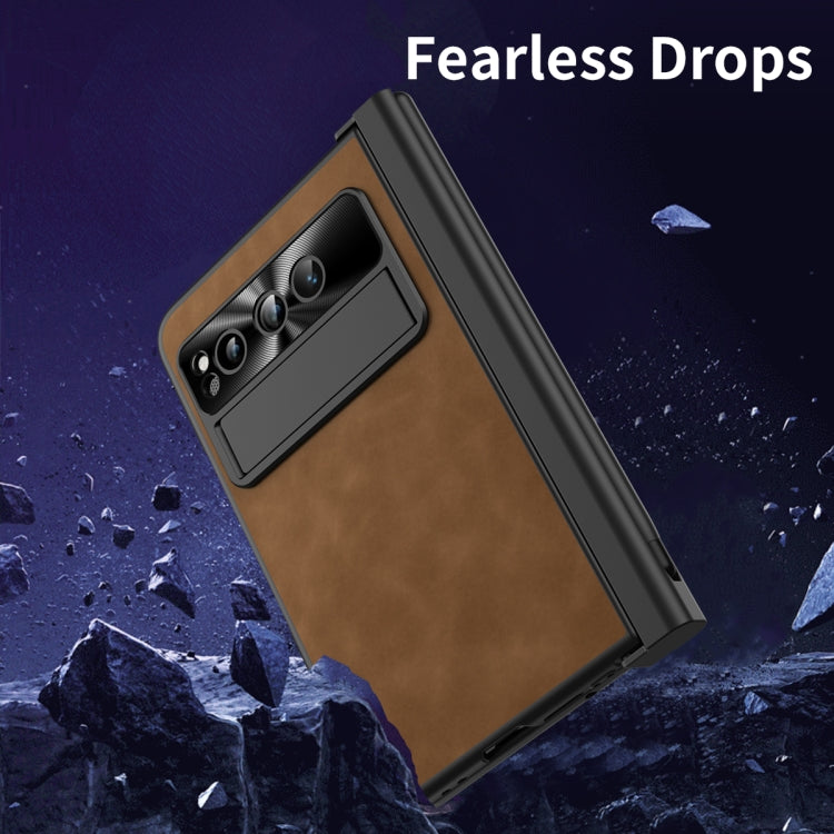 For Google Pixel Fold Integrated Napa Texture All-inclusive Phone Case with Pen Slot(Brown) - Google Cases by buy2fix | Online Shopping UK | buy2fix