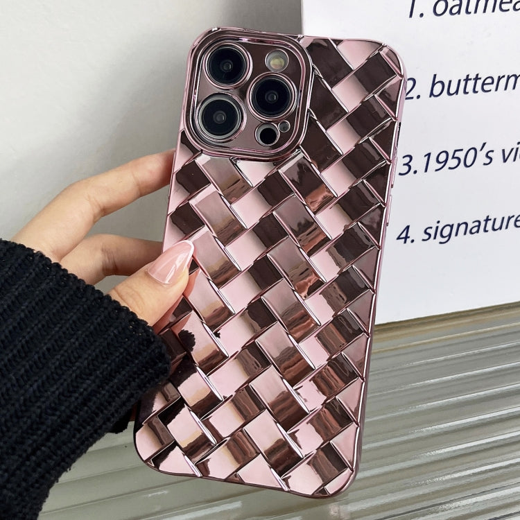 For iPhone 15 Pro Max Retro Weave Texture Electroplating Phone Case(Rose Gold) - iPhone 15 Pro Max Cases by buy2fix | Online Shopping UK | buy2fix