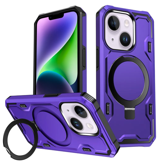 For iPhone 14 Plus Patronus MagSafe Magnetic Holder Phone Case(Purple) - iPhone 14 Plus Cases by buy2fix | Online Shopping UK | buy2fix