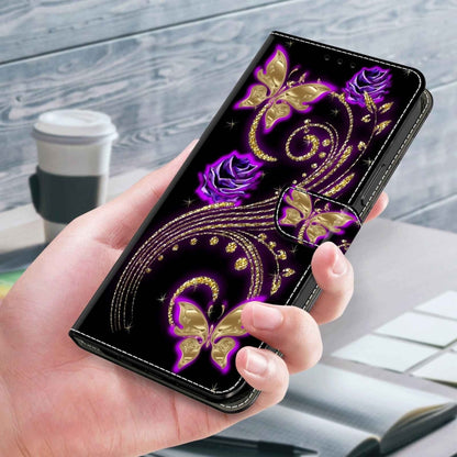 For Xiaomi Redmi Note 8T Crystal 3D Shockproof Protective Leather Phone Case(Purple Flower Butterfly) - Xiaomi Cases by buy2fix | Online Shopping UK | buy2fix