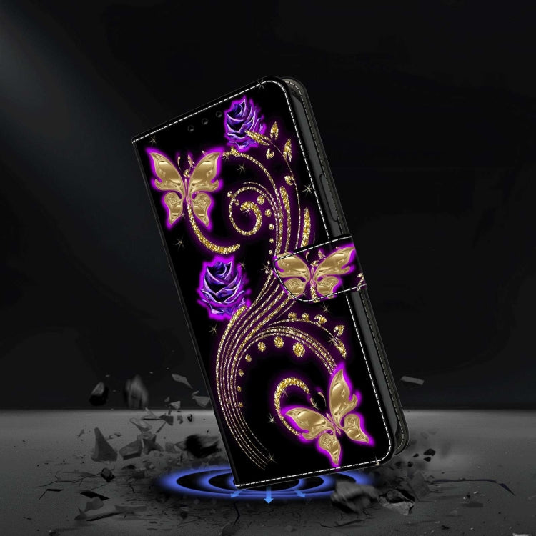 For Xiaomi Redmi Note 12 4G Crystal 3D Shockproof Protective Leather Phone Case(Purple Flower Butterfly) - Xiaomi Cases by buy2fix | Online Shopping UK | buy2fix