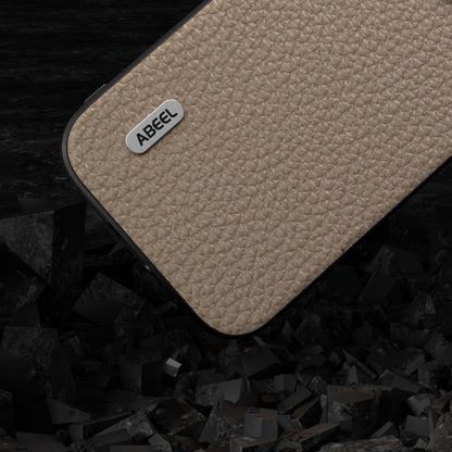 For iPhone 15 Pro Max ABEEL Genuine Leather Litchi Texture Phone Case(Grey) - iPhone 15 Pro Max Cases by buy2fix | Online Shopping UK | buy2fix