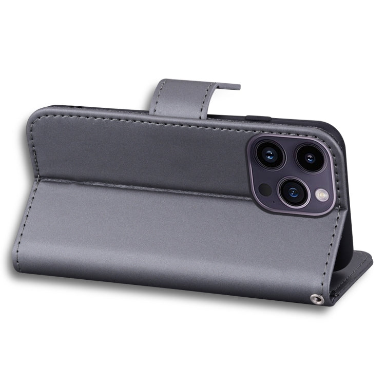 For iPhone 15 Pro Max Cartoon Buckle Horizontal Flip Leather Phone Case(Grey) - iPhone 15 Pro Max Cases by buy2fix | Online Shopping UK | buy2fix