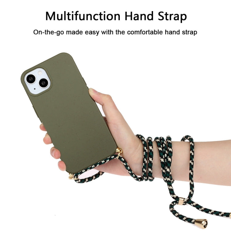 For iPhone 15 Plus Wheat Straw Material + TPU Phone Case with Lanyard(Army Green) - iPhone 15 Plus Cases by buy2fix | Online Shopping UK | buy2fix