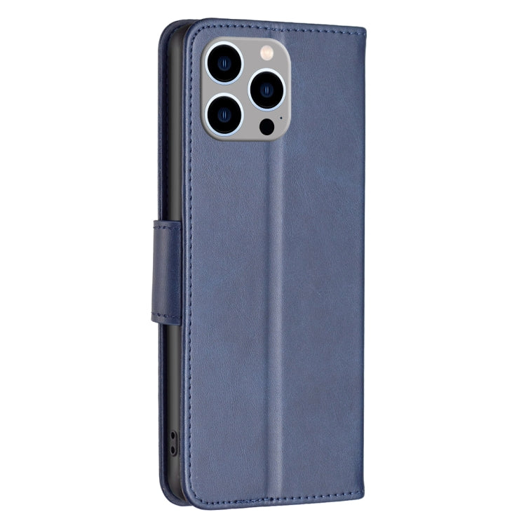 For iPhone 15 Pro Max Lambskin Texture Pure Color Flip Leather Phone Case(Blue) - iPhone 15 Pro Max Cases by buy2fix | Online Shopping UK | buy2fix