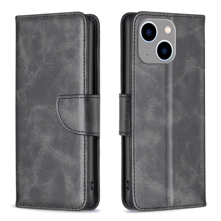 For iPhone 15 Plus Lambskin Texture Pure Color Flip Leather Phone Case(Black) - iPhone 15 Plus Cases by buy2fix | Online Shopping UK | buy2fix