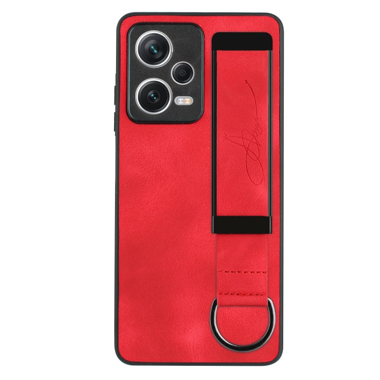 For Xiaomi Redmi Note 12 Pro 5G Global Wristband Holder Leather Back Phone Case(Red) - Note 12 Pro Cases by buy2fix | Online Shopping UK | buy2fix