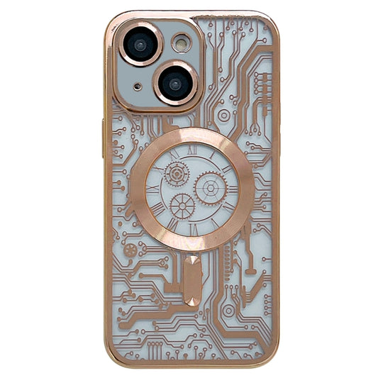 For iPhone 14 Plus Electroplated Circuit Board Pattern MagSafe Phone Case(Gold) - iPhone 14 Plus Cases by buy2fix | Online Shopping UK | buy2fix