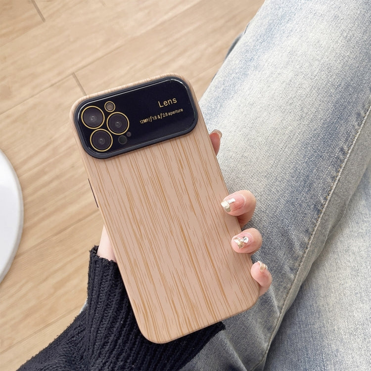 For iPhone 12 Pro Max Wood Grain TPU Phone Case with Lens Film(Khaki) - iPhone 12 Pro Max Cases by buy2fix | Online Shopping UK | buy2fix