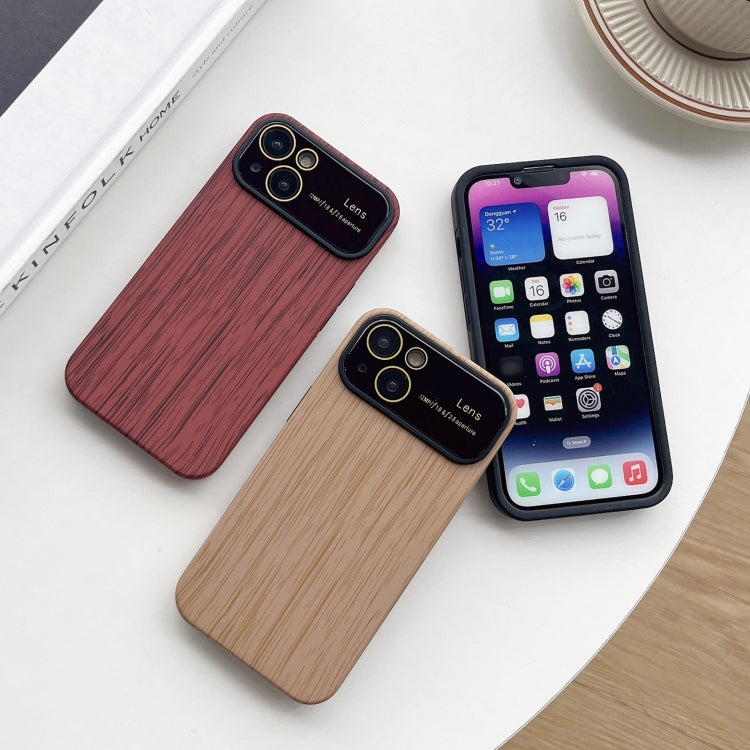 For iPhone 14 Pro Max Wood Grain TPU Phone Case with Lens Film(Khaki) - iPhone 14 Pro Max Cases by buy2fix | Online Shopping UK | buy2fix