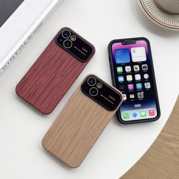 For iPhone 13 Pro Wood Grain TPU Phone Case with Lens Film(Red) - iPhone 13 Pro Cases by buy2fix | Online Shopping UK | buy2fix