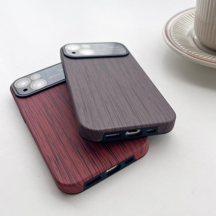 For iPhone XR Wood Grain TPU Phone Case with Lens Film(Brown) - More iPhone Cases by buy2fix | Online Shopping UK | buy2fix